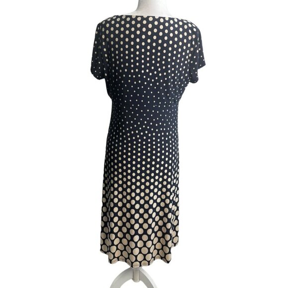 MSK A-Line Dress Tan Polka Dot on Navy Blue Empire Waist Women's Size 12 - Picture 6 of 7